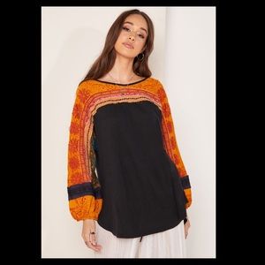 Free People Tripoli Wide Sleeve Embroidered Top Size Medium